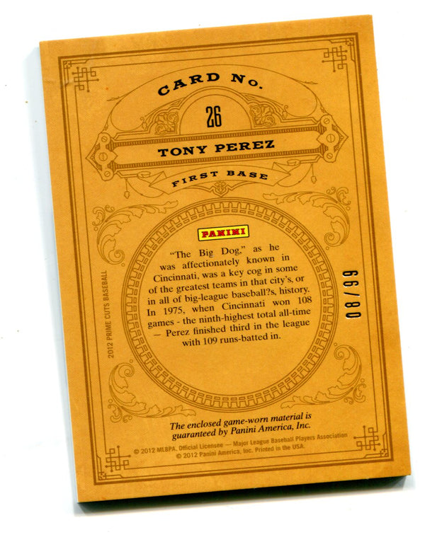 Tony Perez 2012 Donruss Playoff Prime Cuts #26 Material Card /80