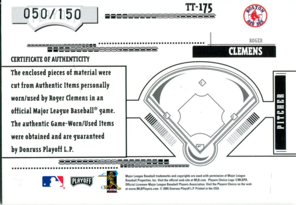 Roger Clemens 2005 Donruss Game Worn Jersey and Bat Card 50/150