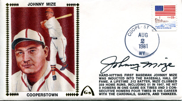 Johnny Mize Autographed August 2nd 1981 First Day Cover (JSA)