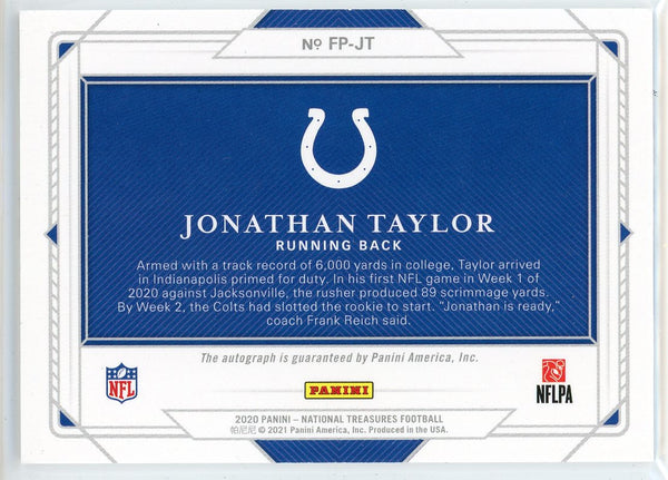 Jonathan Taylor Autographed 2020 Panini National Treasures Field Pass Rookie Card #FP-JT