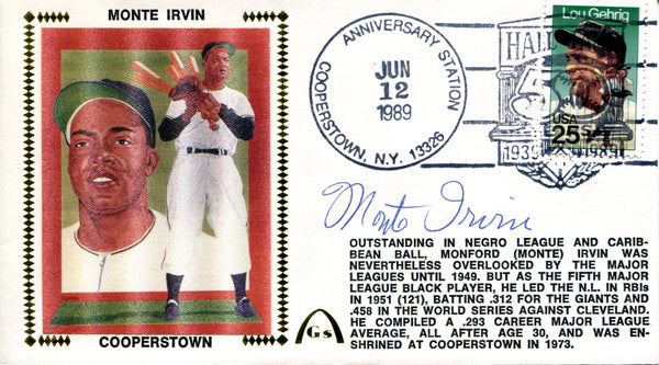 Monte Irvin Autographed Gateway June 12 1989 First Day Cover