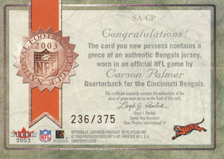 Carson Palmer 2003 Fleer Jersey Card #236/375