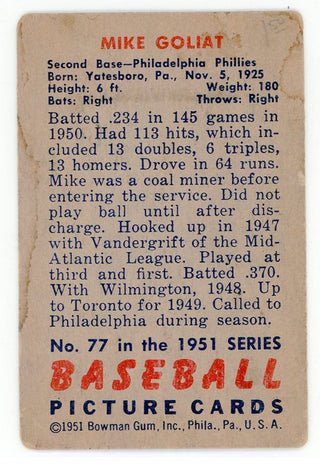 Mike Goliat 1951 Bowman Card #77