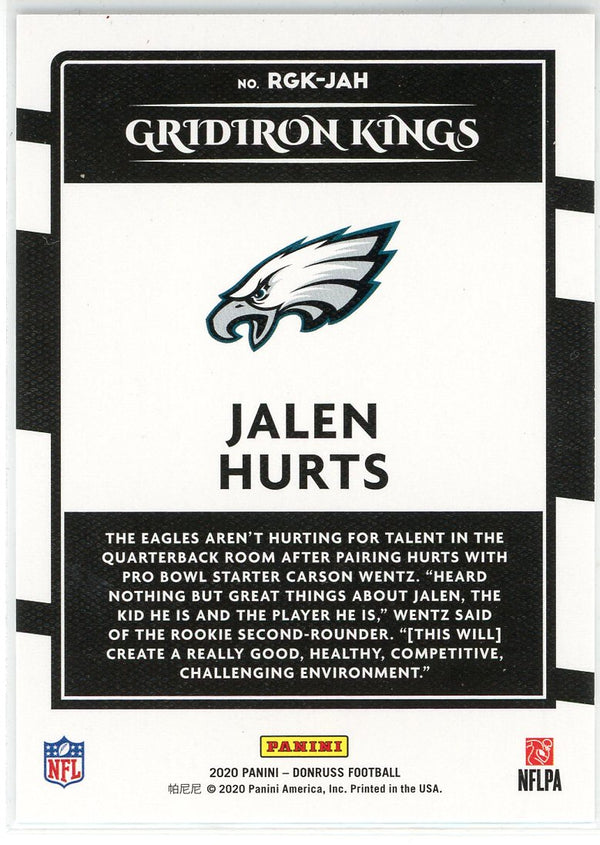 Jalen Hurts 2020 Panini Donruss Gridiron Kings Rookie Card #RGK-JAH