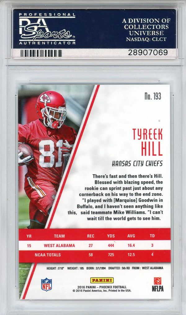 Tyreek Hill 2016 Panini Phoenix Rookie Card #193 (PSA Gem MT 10)