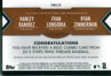 Hanley Ramirez, Evan Longoria, and Ryan Zimmerman 2012 Topps Triple Threads Relic Card 14/27