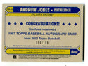 Andruw Jones 2022 Topps Certified Issue Autographed Card #87BAAJO 50/199 Card