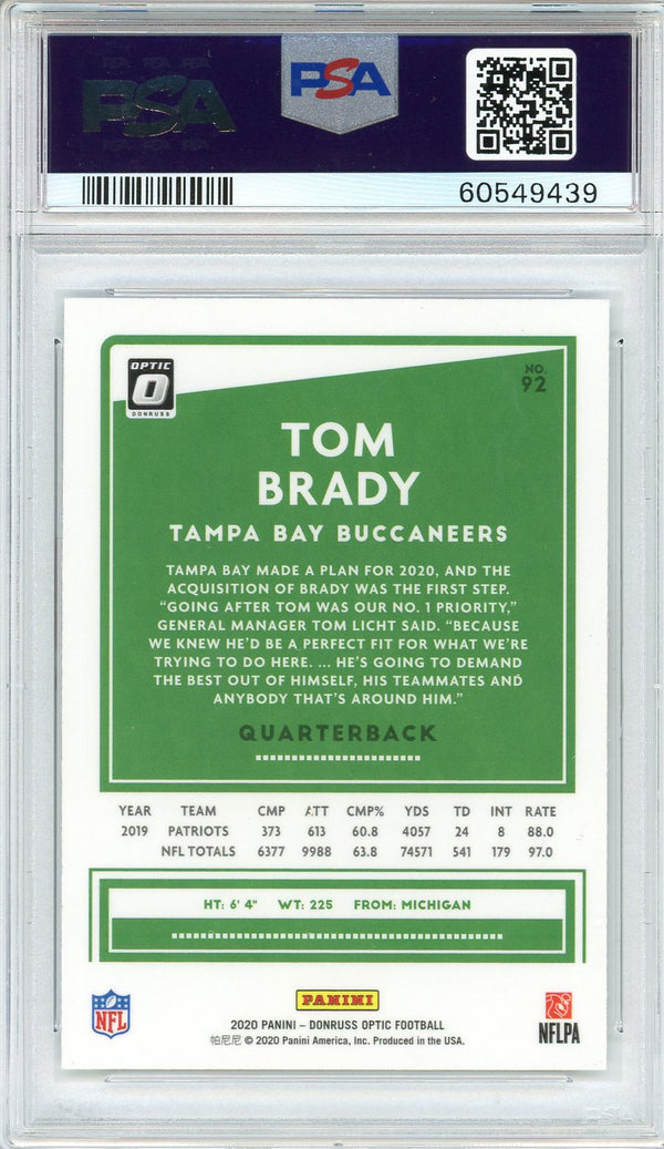 Tom Brady 2020 Panini Donruss Optic Card #92 (PSA Gem Mint 10)