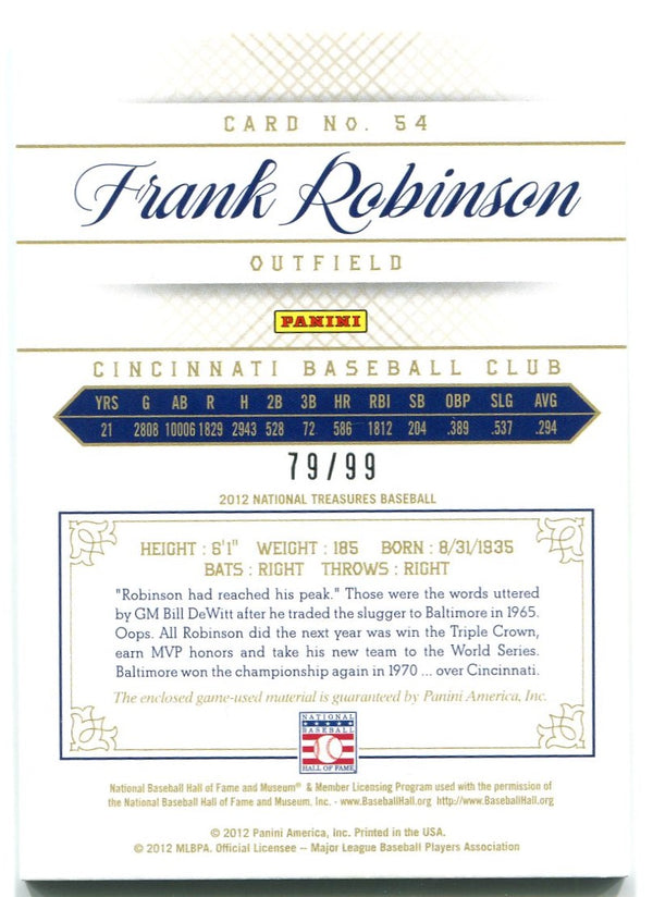 Frank Robinson National Treasures Authentic Bat Card 79/99