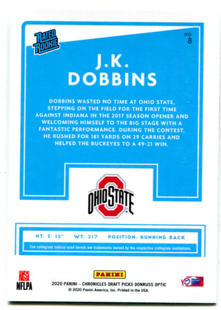 JK Dobbins 2020 Panini Chronicles Draft Picks Donruss Optic Rookie Card