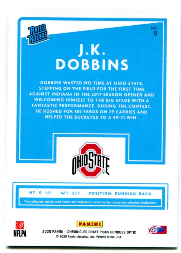 JK Dobbins 2020 Panini Chronicles Draft Picks Donruss Optic Rookie Card
