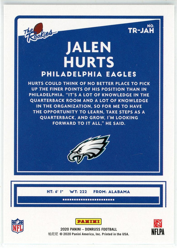 Jalen Hurts 2020 Panini Donruss The Rookies Card #TR-JAH