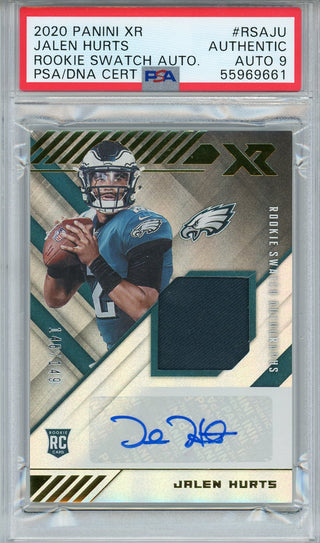 Jalen Hurts Autographed 2020 Panini XR Swatch Jersey Rookie Card (PSA Auto 9)