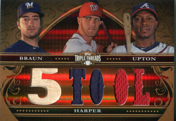 Ryan Braun, Bryce Harper, and Justin Upton 2013 Topps Triple Threads Relic Card 14/27