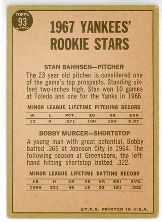 Bobby Murcer & Stan Bahnsen 1967 Topps Card #93