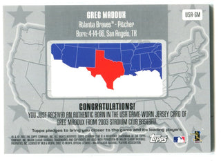 Greg Maddux 2003 Topps Stadium Club Game Worn Jersey Card #USA-GM