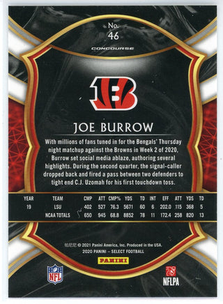 Joe Burrow 2020 Panini Select Concourse Rookie Card #46