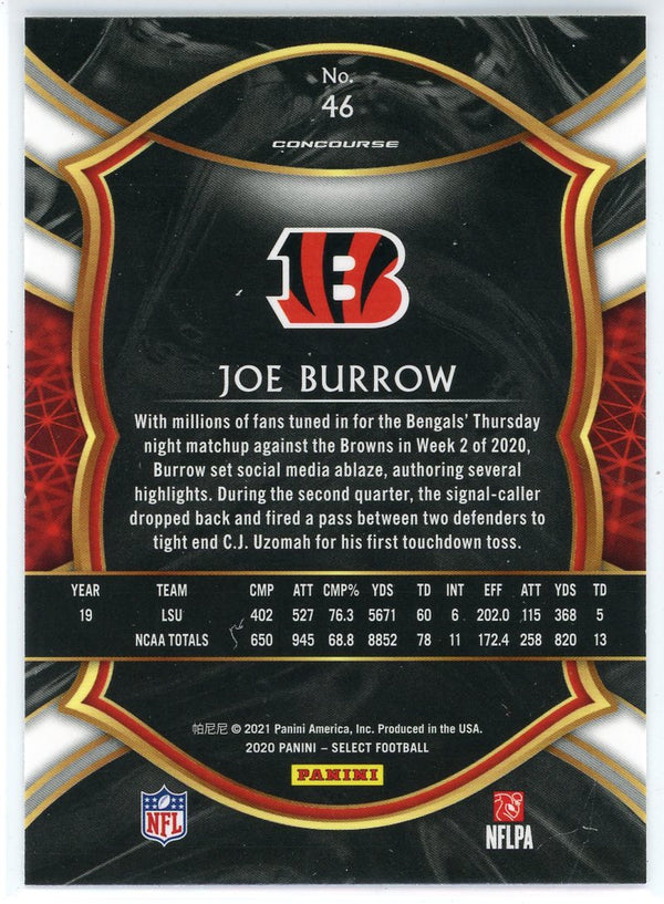 Joe Burrow 2020 Panini Select Concourse Rookie Card #46