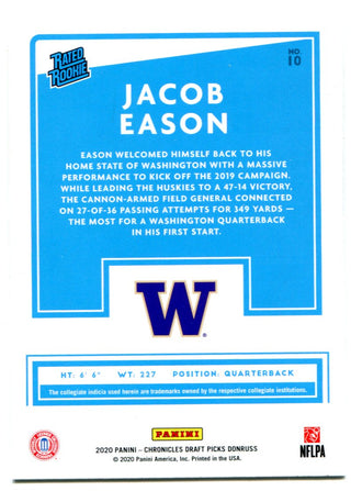 Jacob Eason 2020 Panini Chronicles Draft Picks Donruss Rookie Card