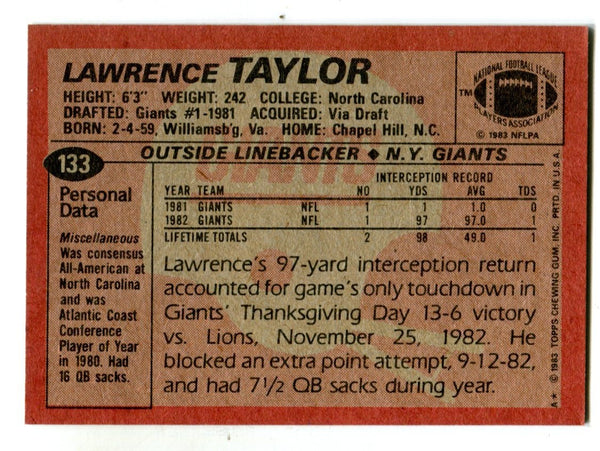 Lawrence Taylor 1983 Topps #133