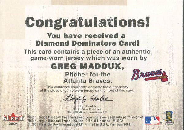 Greg Maddux 2001 Fleer Jersey Card