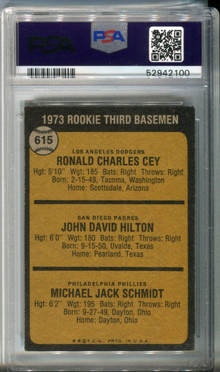 Ron Cey, John Helton, Mike Schmidt 1973 Topps Rookie Third Basemen (PSA EX 5) #615