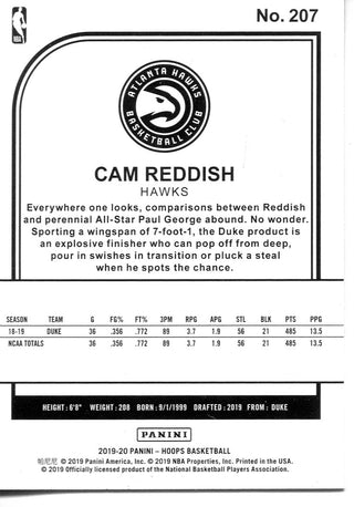 Cam Reddish 2019 NBA Hoops Rookie Card
