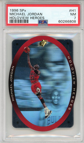 Michael Jordan 1996 Upper Deck SPx Holoview Heroes Card #H1 (PSA NM 7)