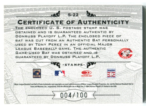 Tony Perez Donruss Stamps 004/100 Authentic Game Used Bat #S-22