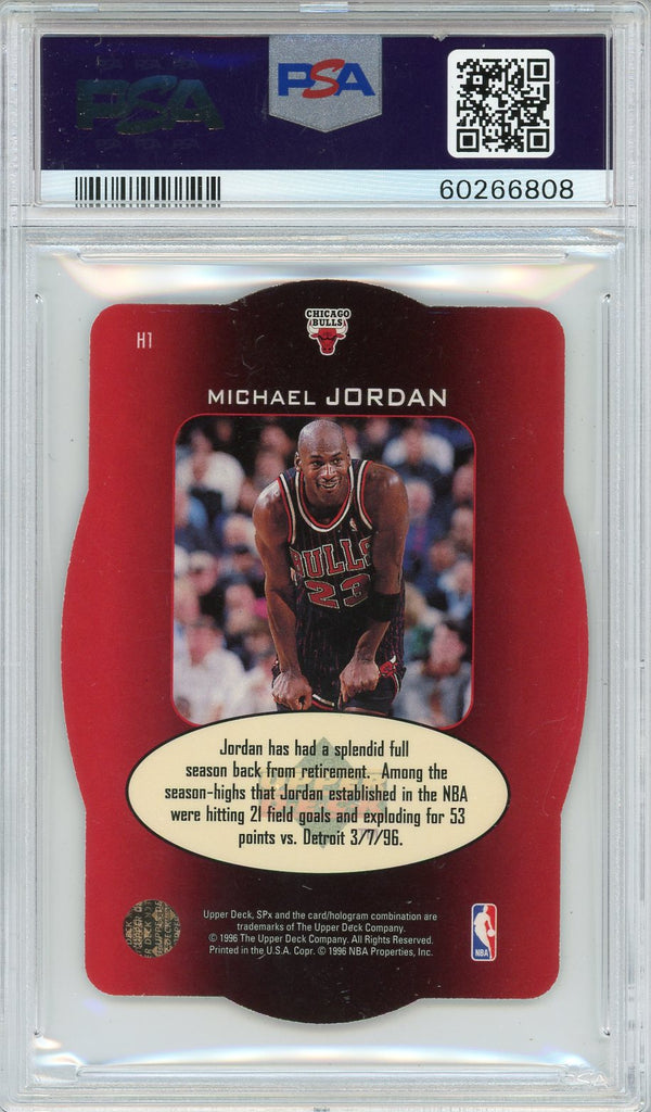 Michael Jordan 1996 Upper Deck SPx Holoview Heroes Card #H1 (PSA NM 7)