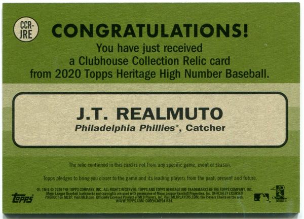 J.T. Realmuto Topps Heritage Clubhouse Collection Jersey Card 2020
