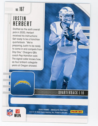 Justin Herbert 2020 Panini Absolute Football #167 Card