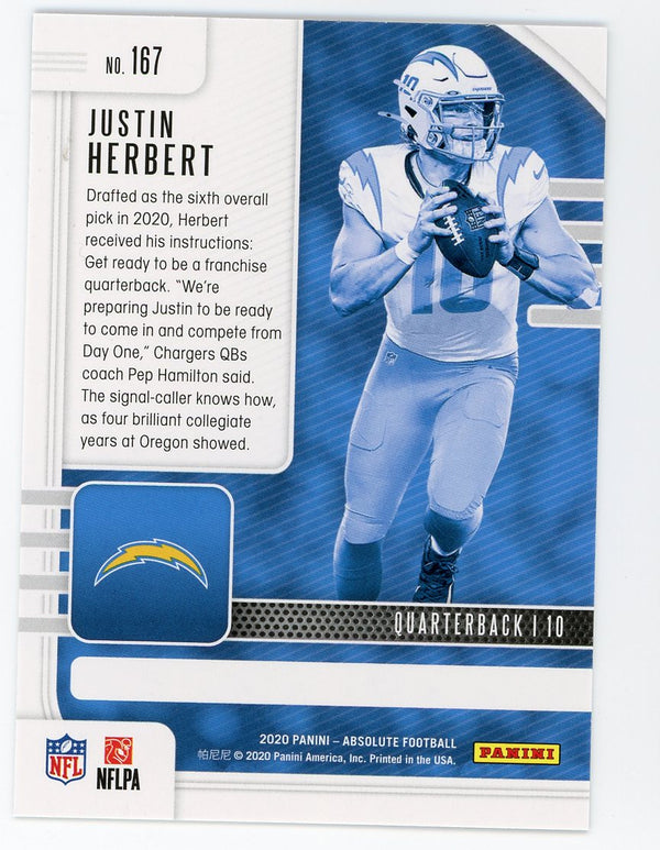 Justin Herbert 2020 Panini Absolute Football #167 Card