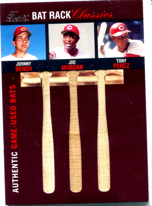 Tony Perez, Joe Morgan, & Johnny Bench 2003 Fleer Game-Used Bat Rack Card