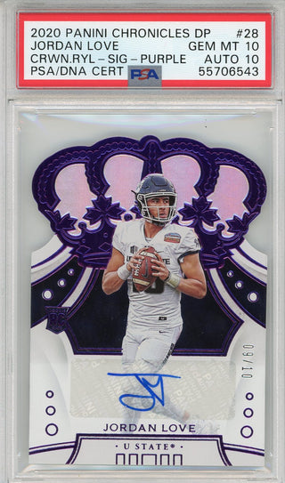 Jordan Love Autographed 2020 Panini Chronicles Crown Royale Purple Rookie Card (PSA Gem Mint 10)