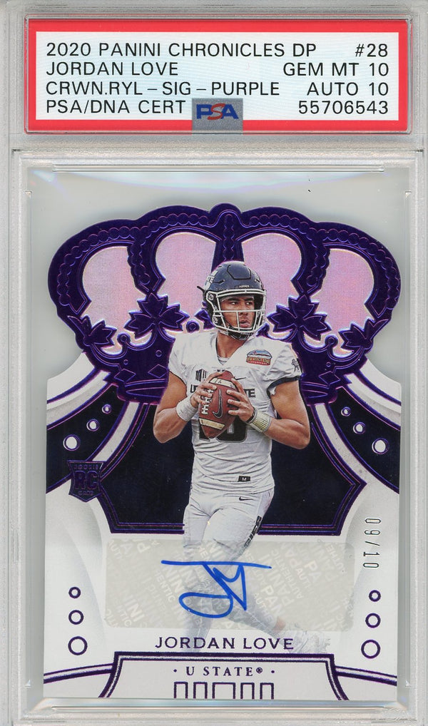 Jordan Love Autographed 2020 Panini Chronicles Crown Royale Purple Rookie Card (PSA Gem Mint 10)