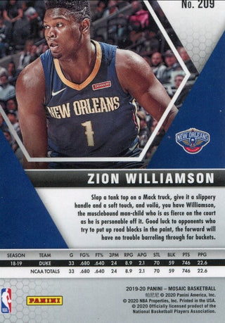 Zion Williamson 2020 Panini Mosaic Rookie Card