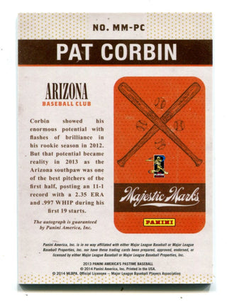 Pat Corbin 2013 Panini Majestic Marks #MMPC Autographed Card 73/125