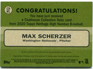 Max Scherzer Topps Heritage Clubhouse Collection Jersey Card 2020