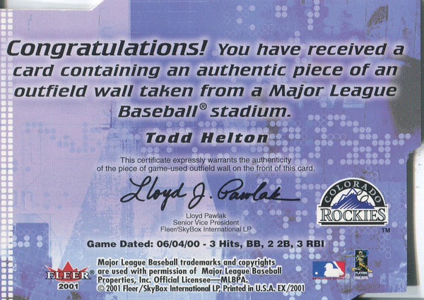 Todd Helton 2001 Fleer Jersey Card