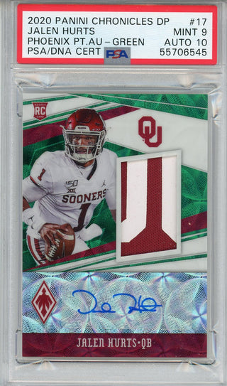 Jalen Hurts Autographed 2020 Panini Chronicles Phoenix Green Rookie Card (PSA Gem Mint 10)
