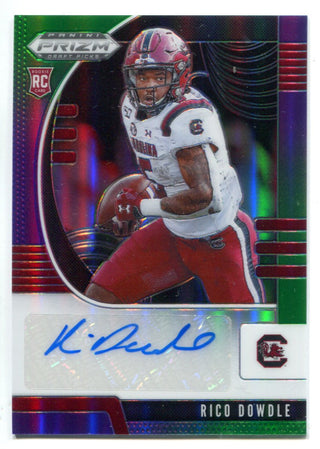 Rico Dowdle Autographed 2020 Panini Prizm Green/Purple Prizm Rookie Card