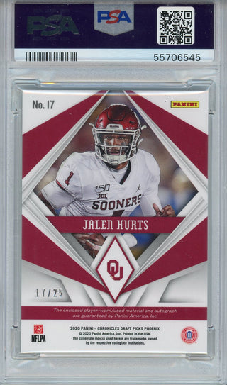 Jalen Hurts Autographed 2020 Panini Chronicles Phoenix Green Rookie Card (PSA Gem Mint 10)