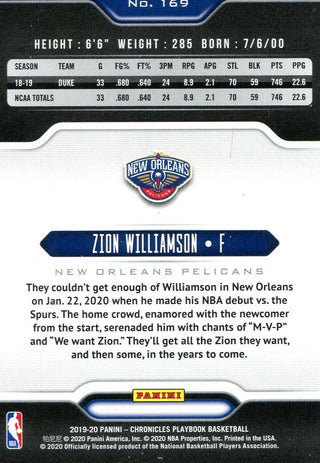 Zion Williamson 2020 Panini Playbook Rookie Card
