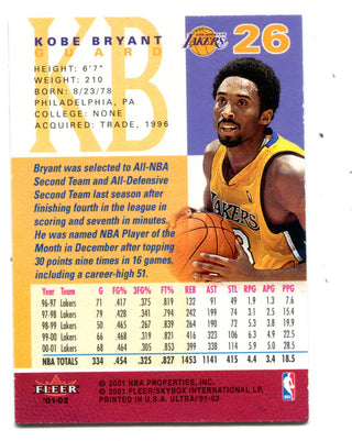 Kobe Bryant 2001-02 Fleer Ultra #26 Card