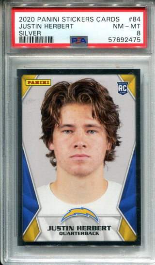 Justin Herbert 2020 Panini Stickers Silver #84 PSA NM-MT 8 Card
