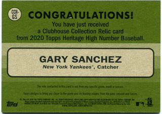 Gary Sanchez Topps Heritage Clubhouse Collection Jersey Card 2020
