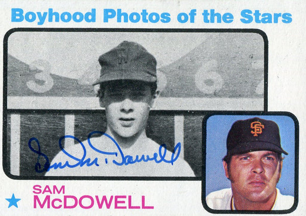 Sam McDowell Autographed 1973 Topps Boyhood Photos Card #342