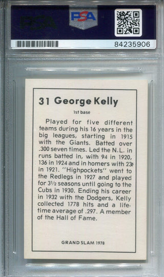 George Kelly Grand Slam 1978 Autographed Baseball Card (PSA)