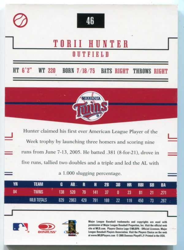 Torii Hunter Autographed 2005 Donruss Prime Patches Card